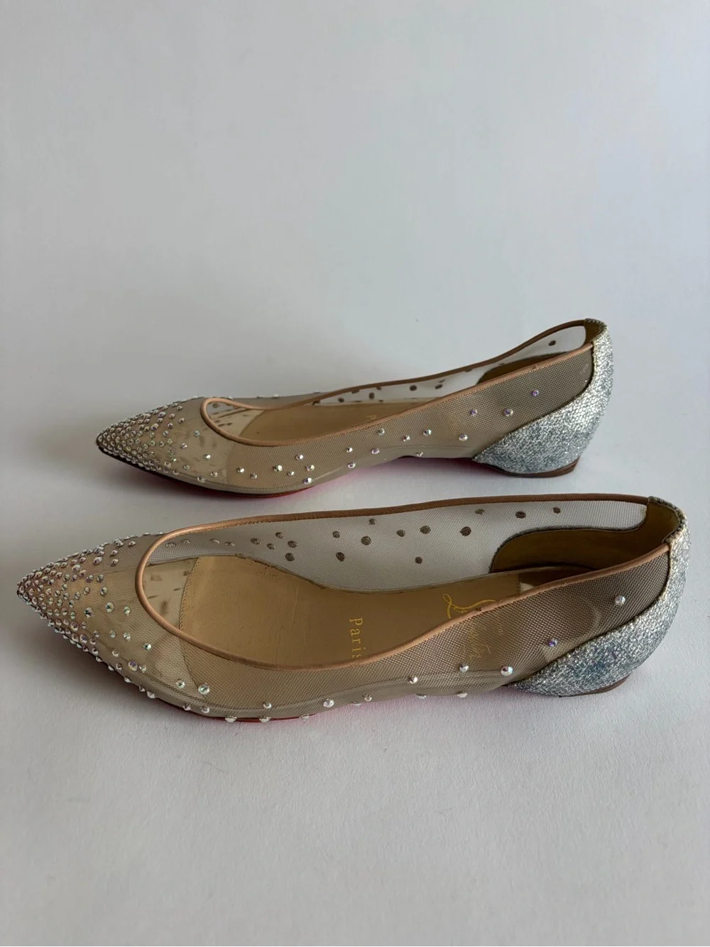 Christian Louboutin Follies Strass Nude Suede leather 37.5 - Picture 8 of 11